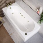 Single Ended Whirlpool Spa Bath with 6 Brushed Brass Whirlpool Jets 1700 x 750mm - Alton
