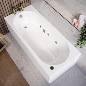 Single Ended Whirlpool Spa Bath with 6 Brushed Brass Whirlpool Jets 1700 x 750mm - Alton