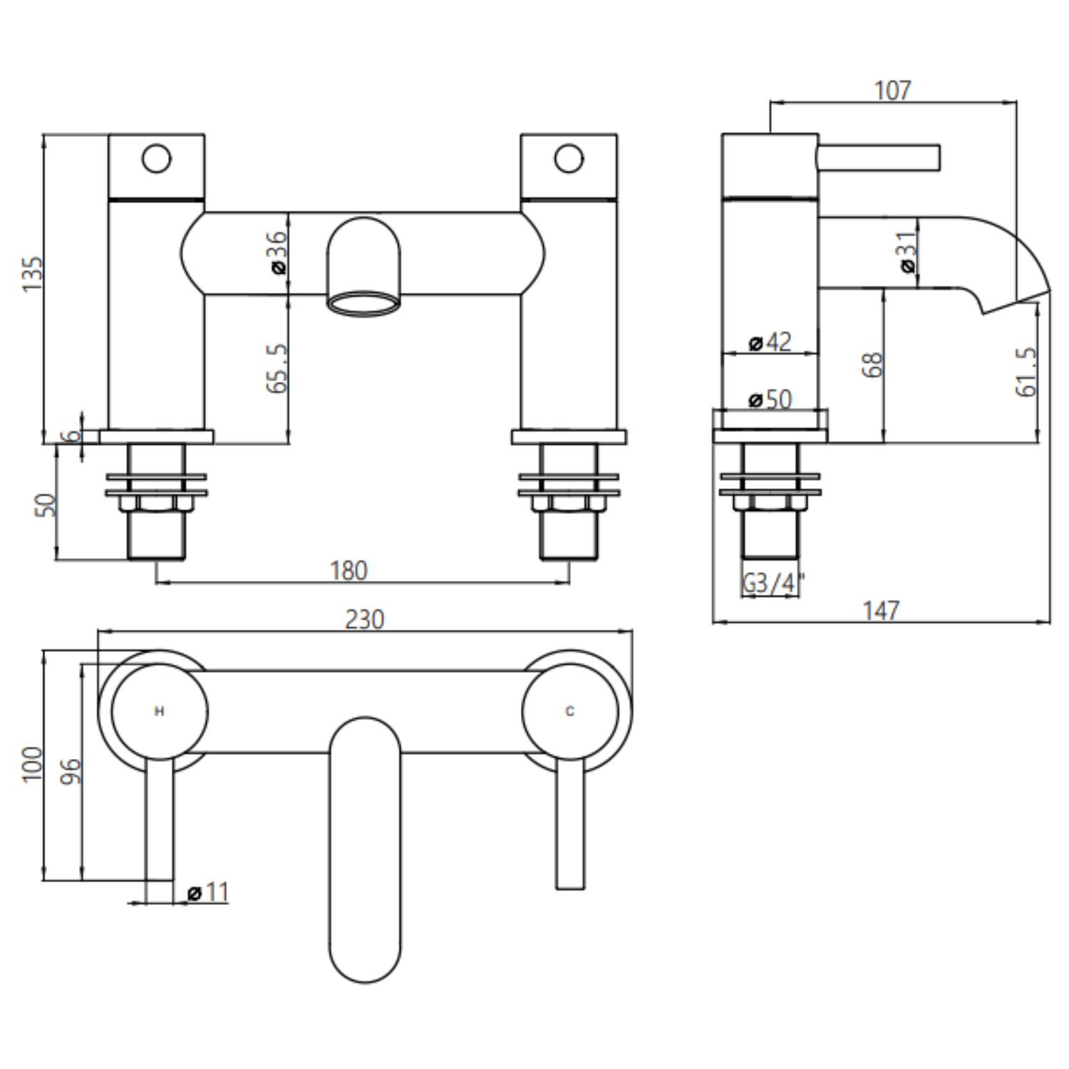 Gunmetal Bath Filler Tap - Arissa - Image 3