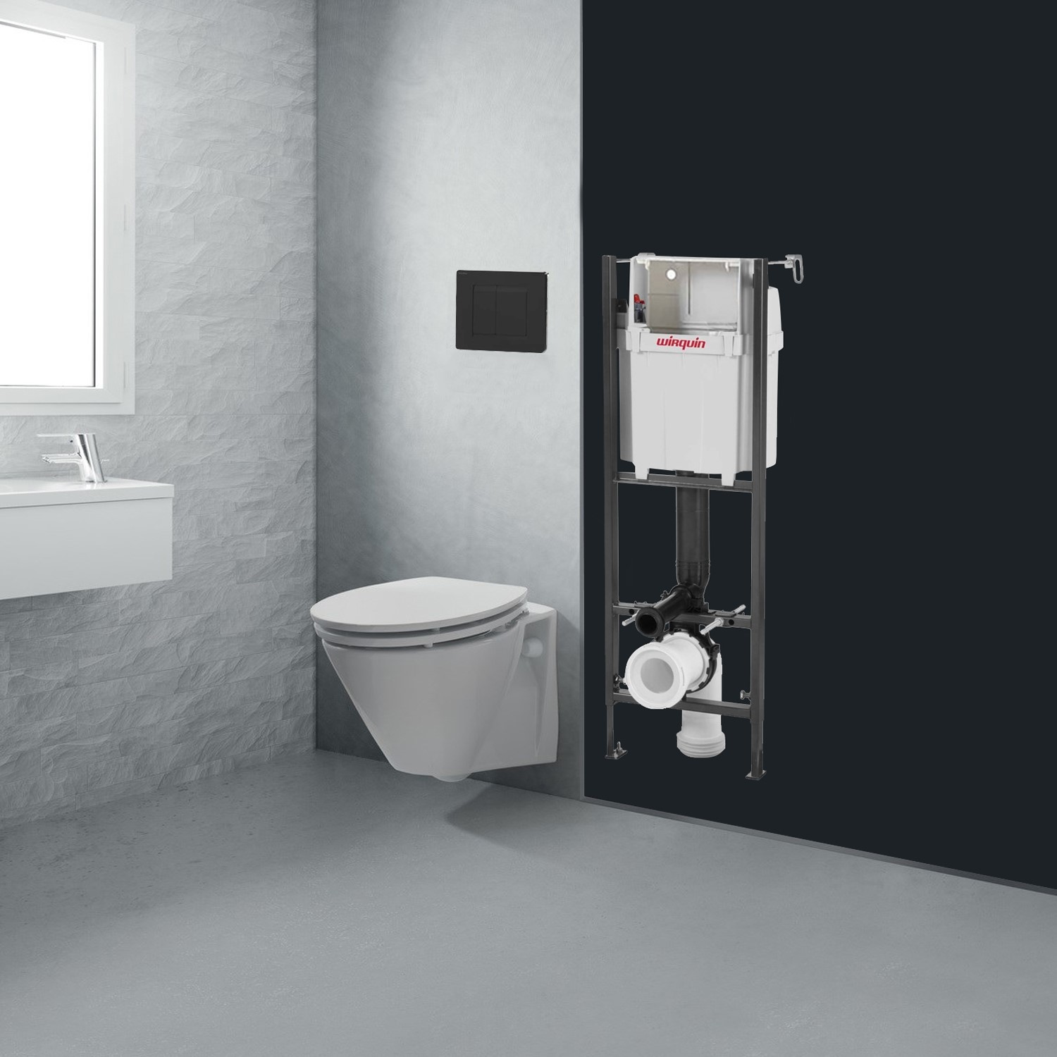 Wirquin Initio Compact WC Frame with Black Flush Plate - Image 2