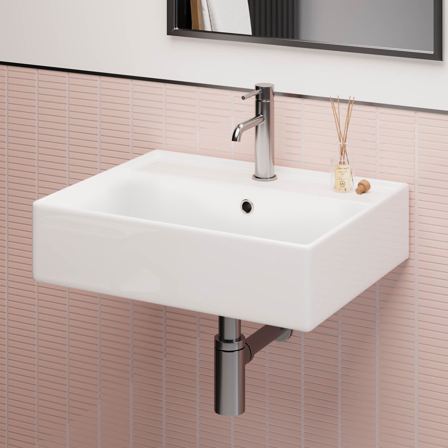 White Square Wall Hung Basin 497mm - Bowen - Image 2