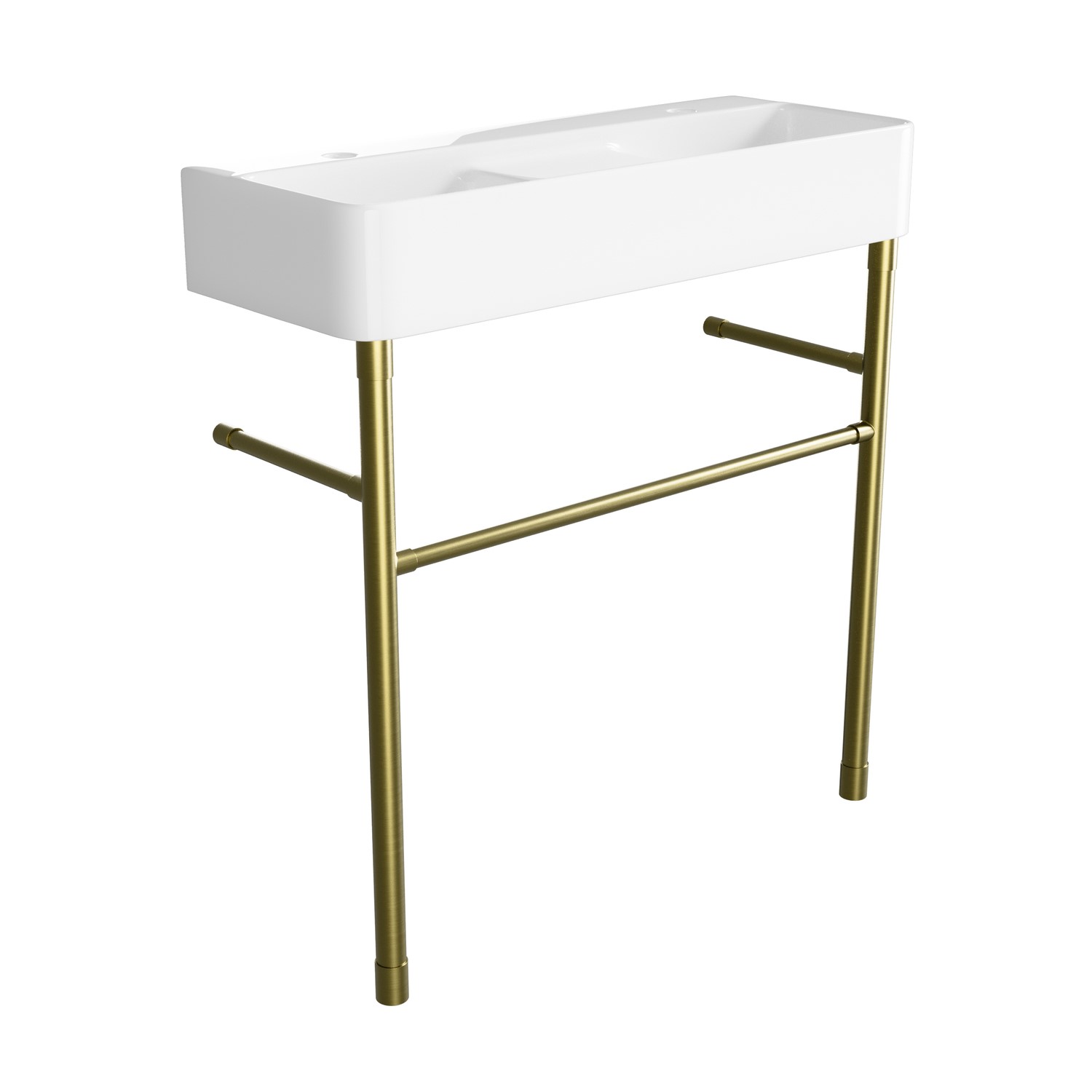 2 Tap Hole Double Basin with Brass Wash Stand 800mm - Bowen - Image 3