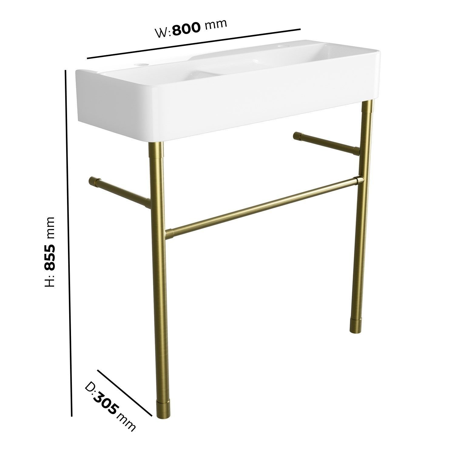 2 Tap Hole Double Basin with Brass Wash Stand 800mm - Bowen - Image 4