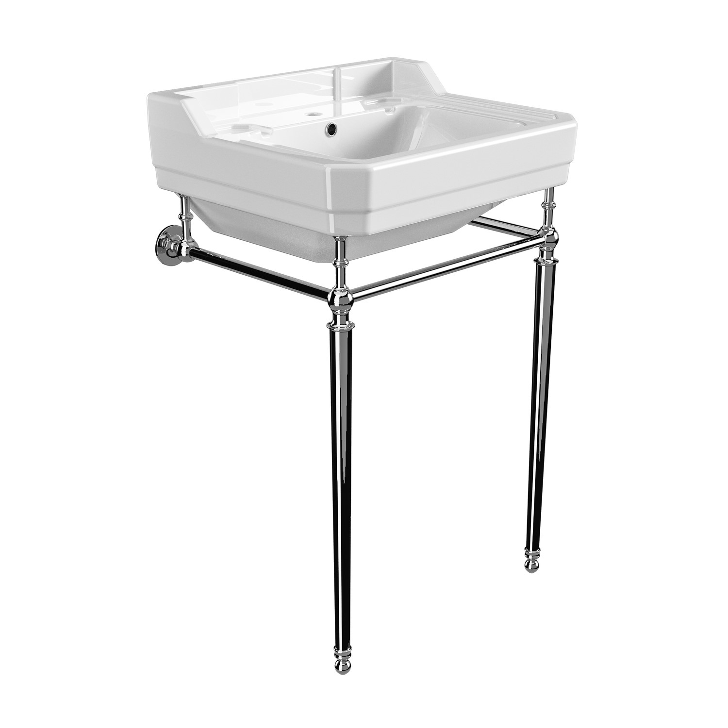 Traditional 1 Tap Hole Basin with Chrome Wash Stand 570mm - Ripley - Image 3