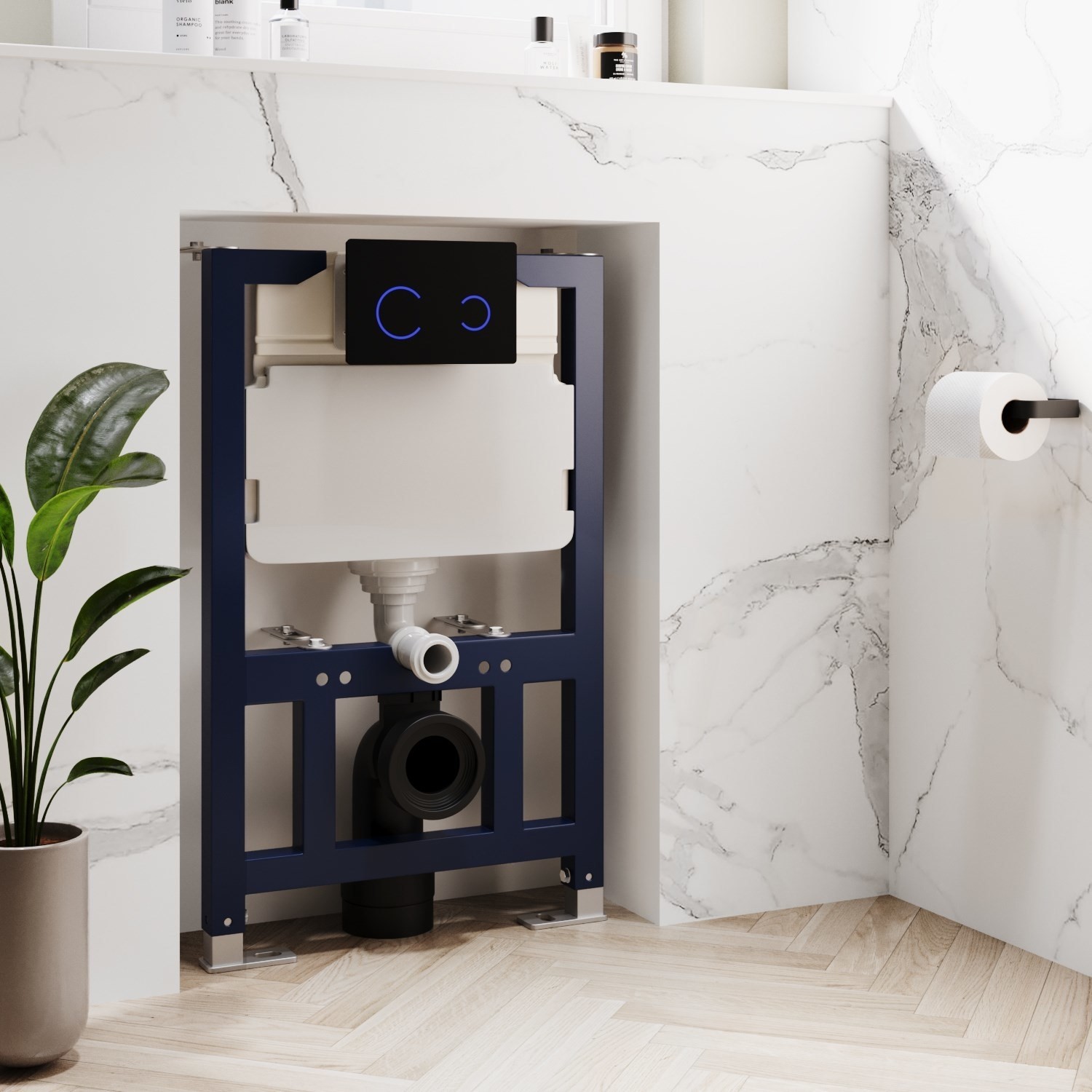 820mm Wall Hung Toilet Frame & Black Glass Sensor Dual Flush Plate with Concealed Cistern - Purificare