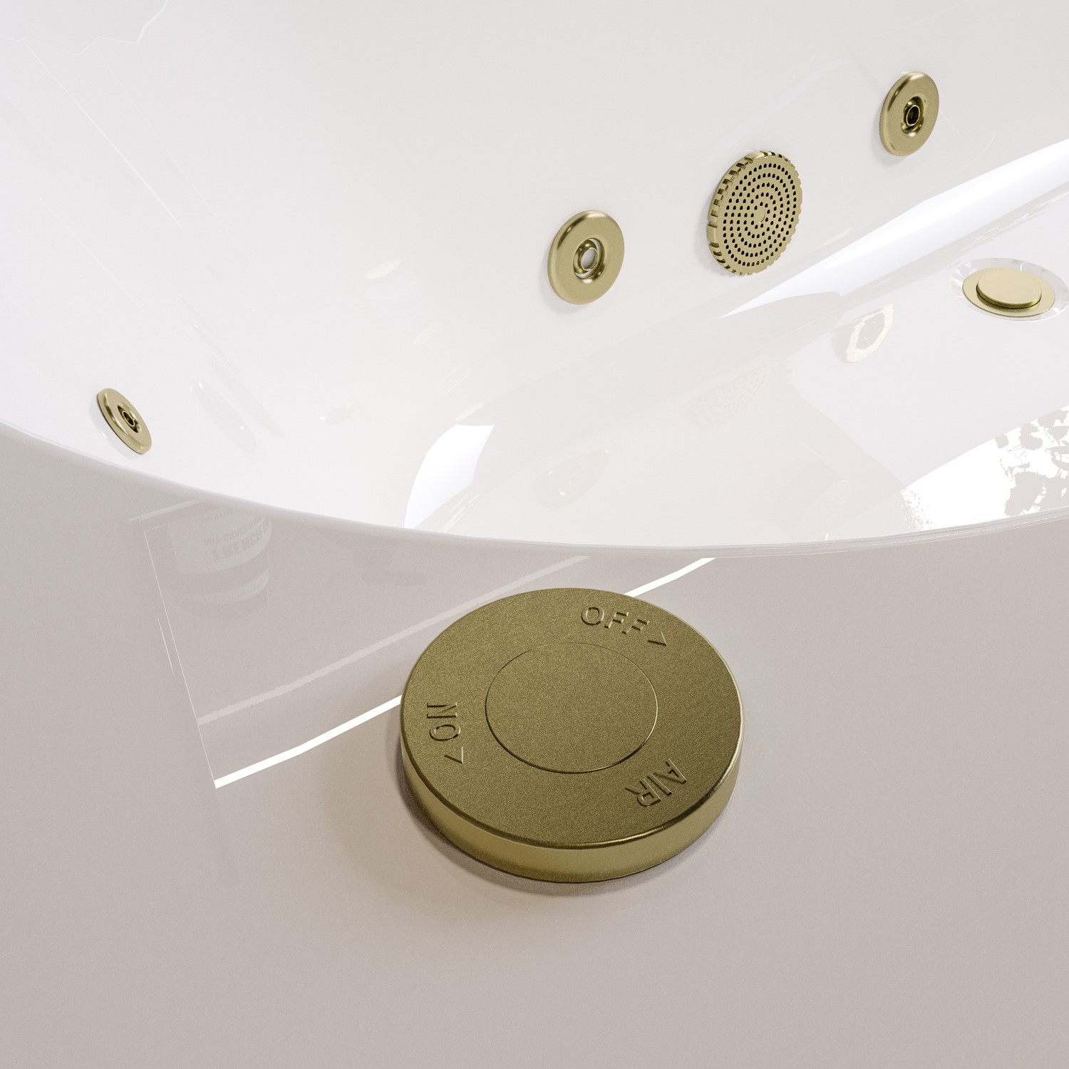 Double Ended Whirlpool Spa Bath with 14 Brushed Brass Whirlpool Jets 1700 x 750mm - Burford - Image 2