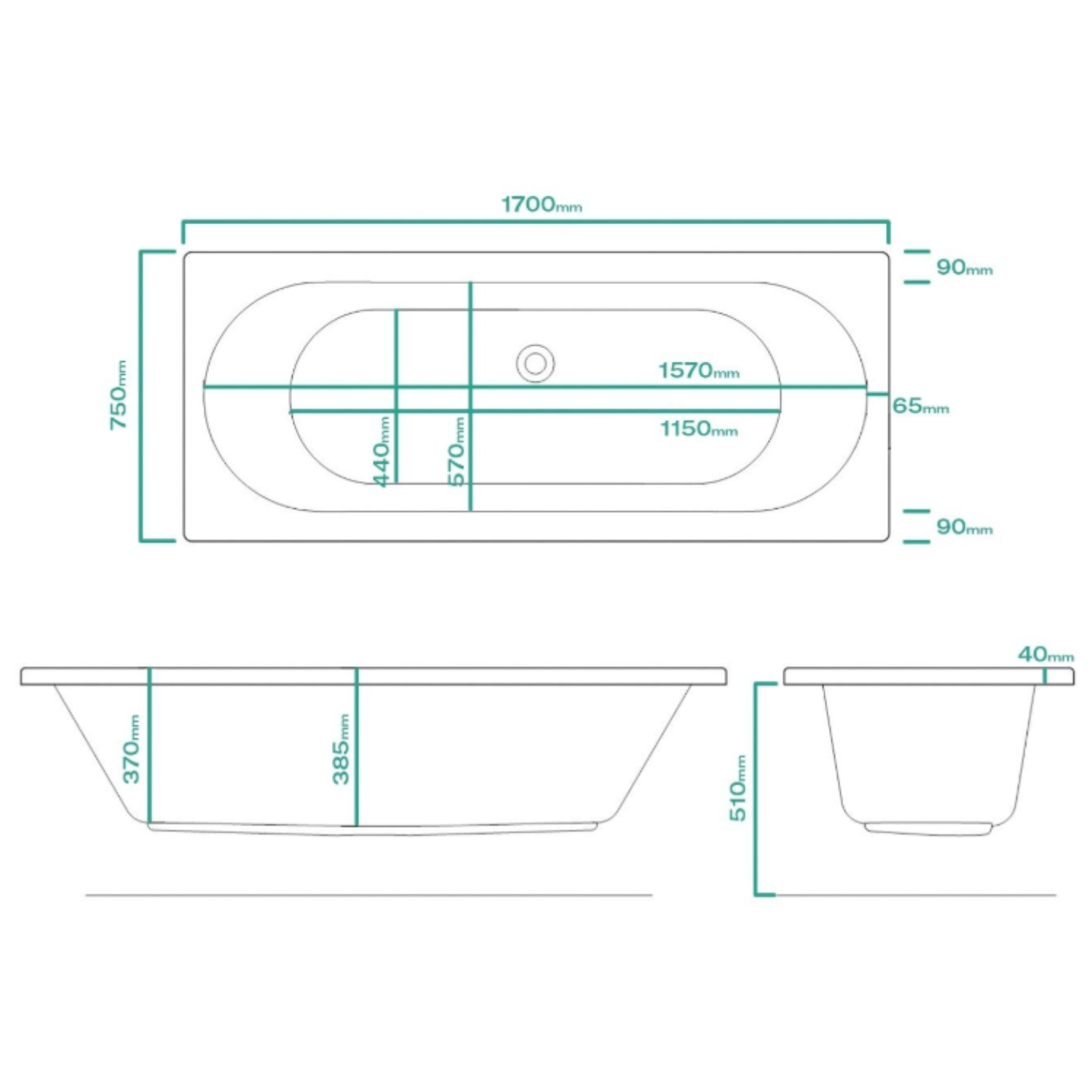 Double Ended Whirlpool Spa Bath with 14 Brushed Brass Whirlpool Jets 1700 x 750mm - Burford - Image 4