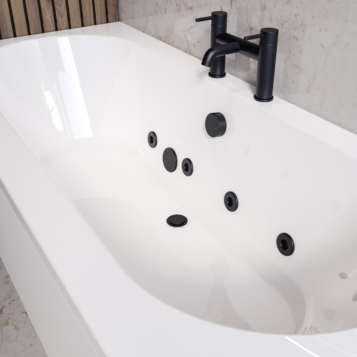 Double Ended Whirlpool Spa Bath with 8 Matt Black Whirlpool Jets 1700 x 750mm - Burford - Image 3