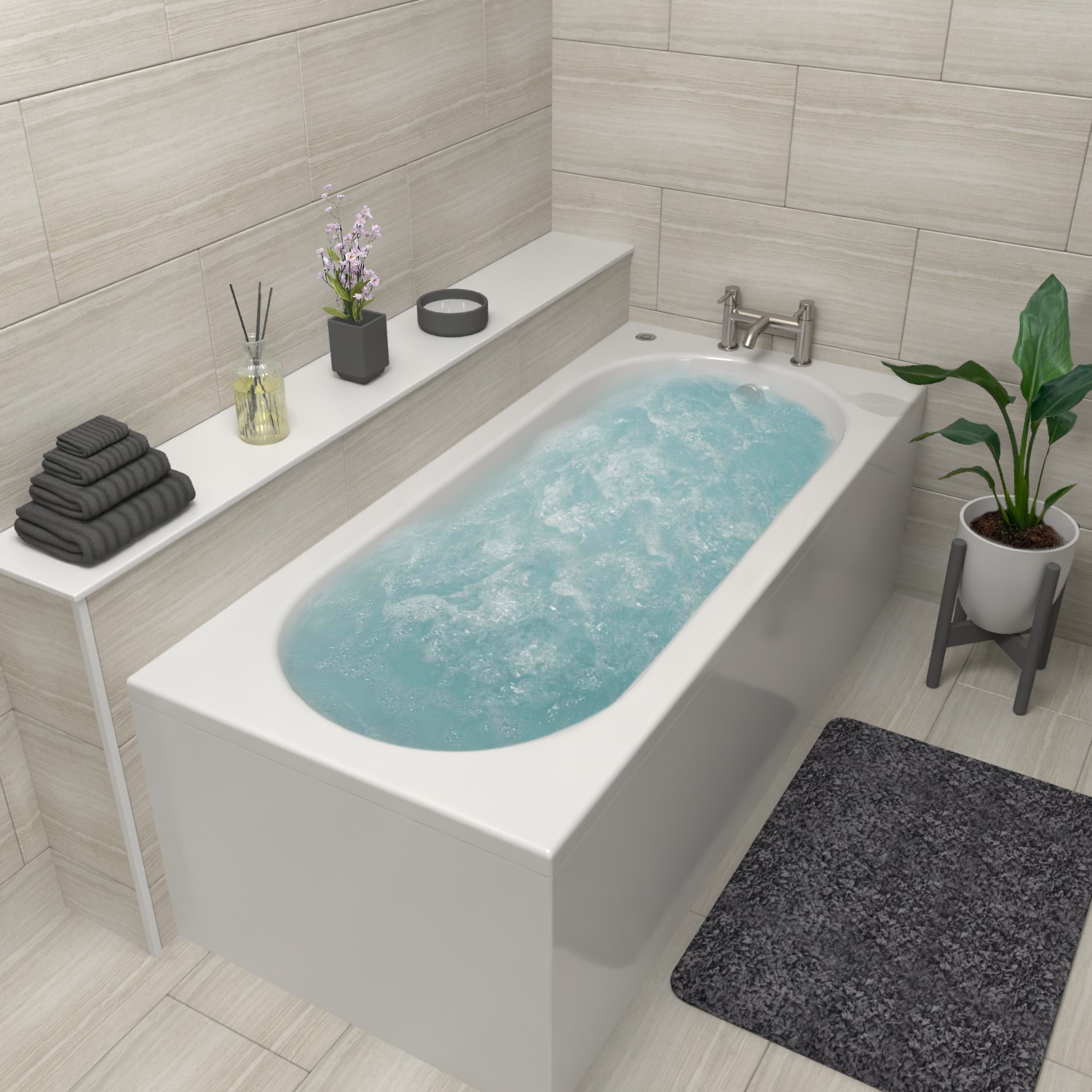 Single Ended Whirlpool Spa Bath with 6 Whirlpool Jets 1700 x 750mm - Alton - Image 3