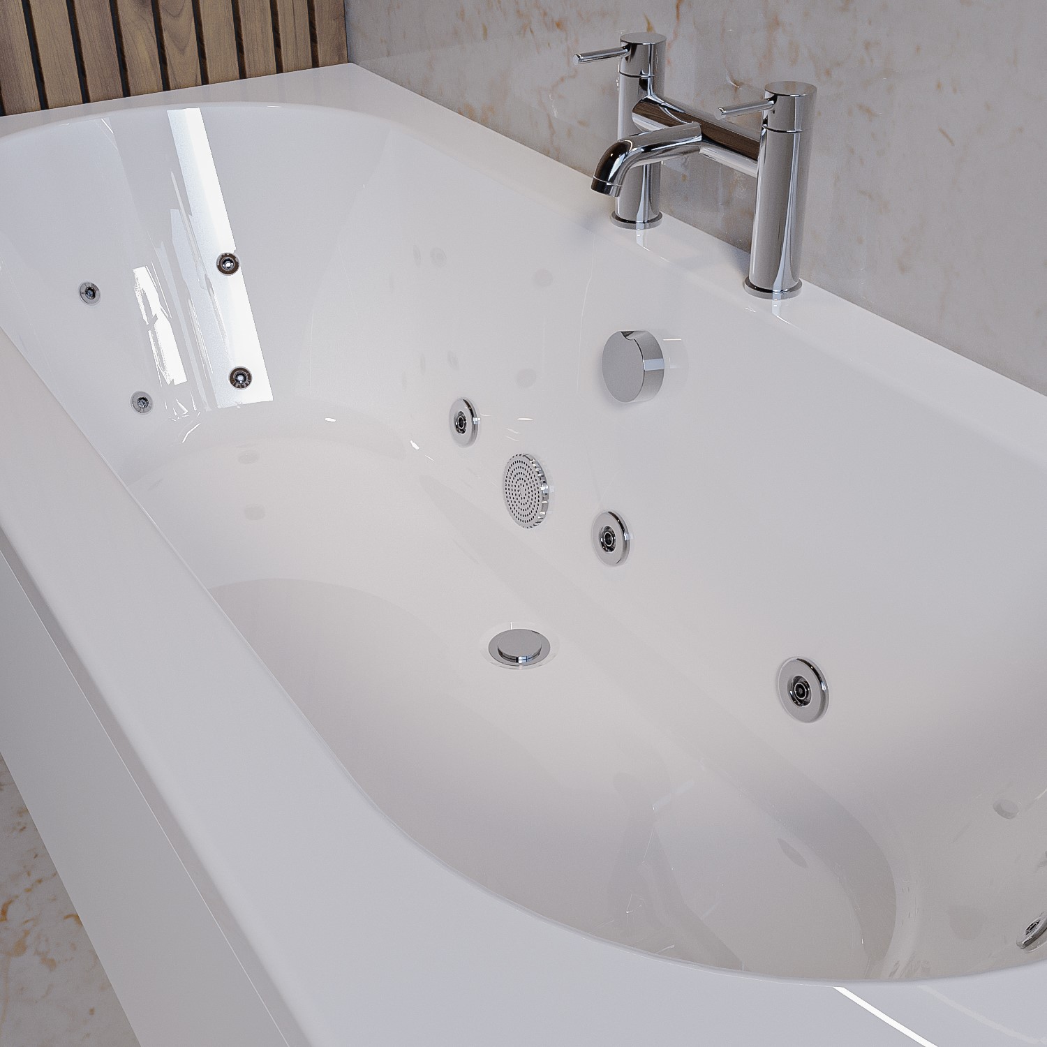 Double Ended Whirlpool Spa Bath with 14 Whirlpool Jets 1700 x 750mm - Burford - Image 2