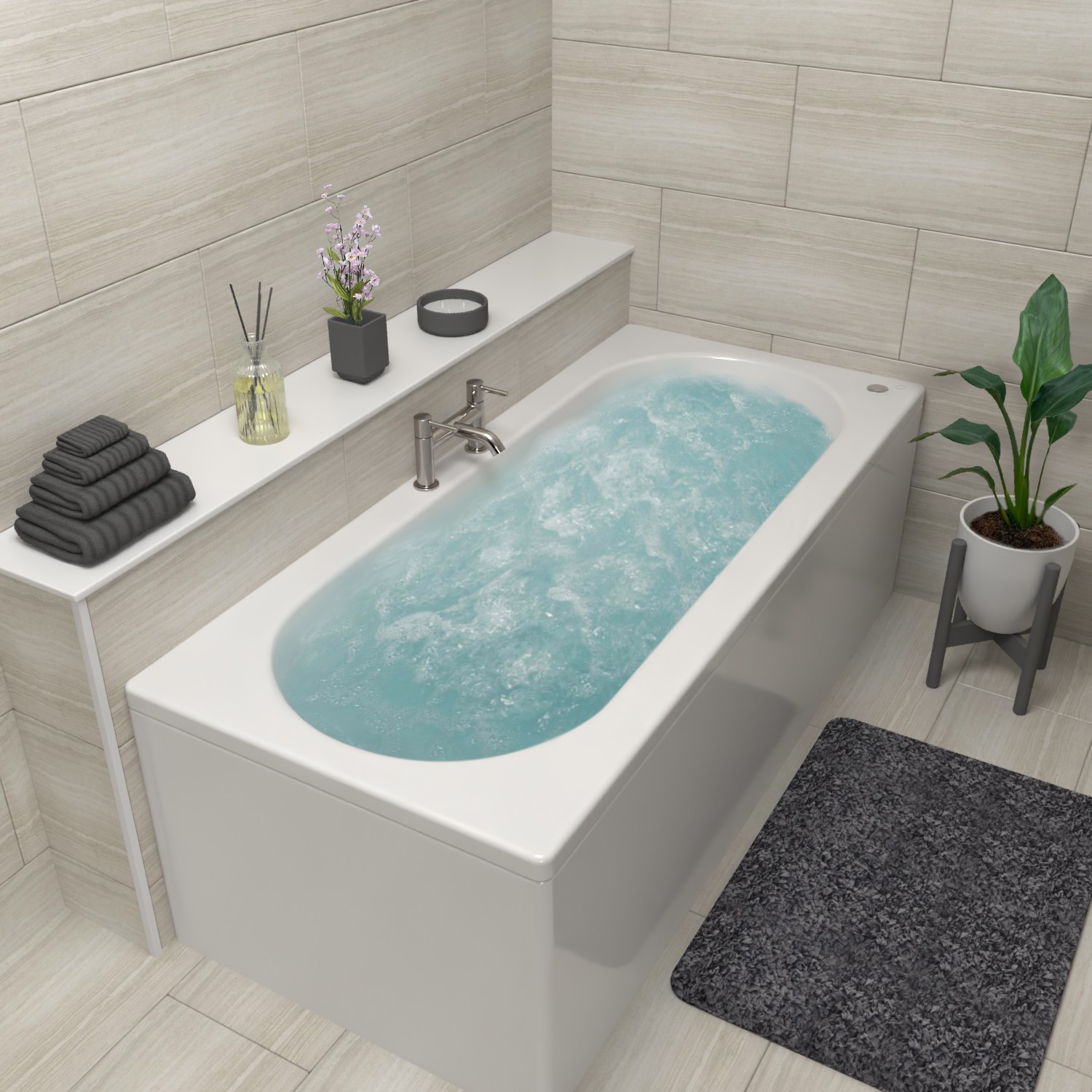 Double Ended Whirlpool Spa Bath with 14 Whirlpool Jets 1700 x 750mm - Burford - Image 5