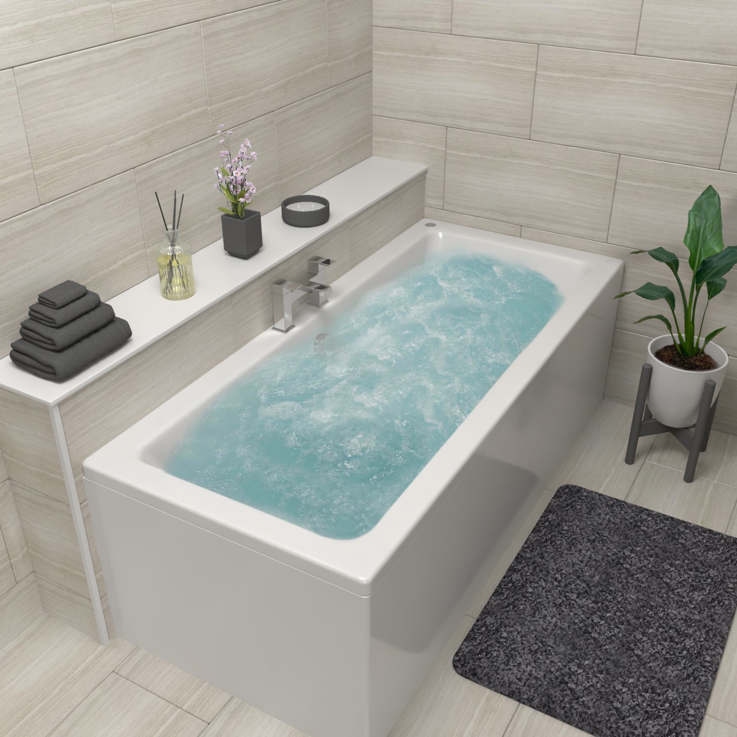 Double Ended Whirlpool Spa Bath with 14 Whirlpool Jets 1800 x 800mm - Chiltern - Image 2