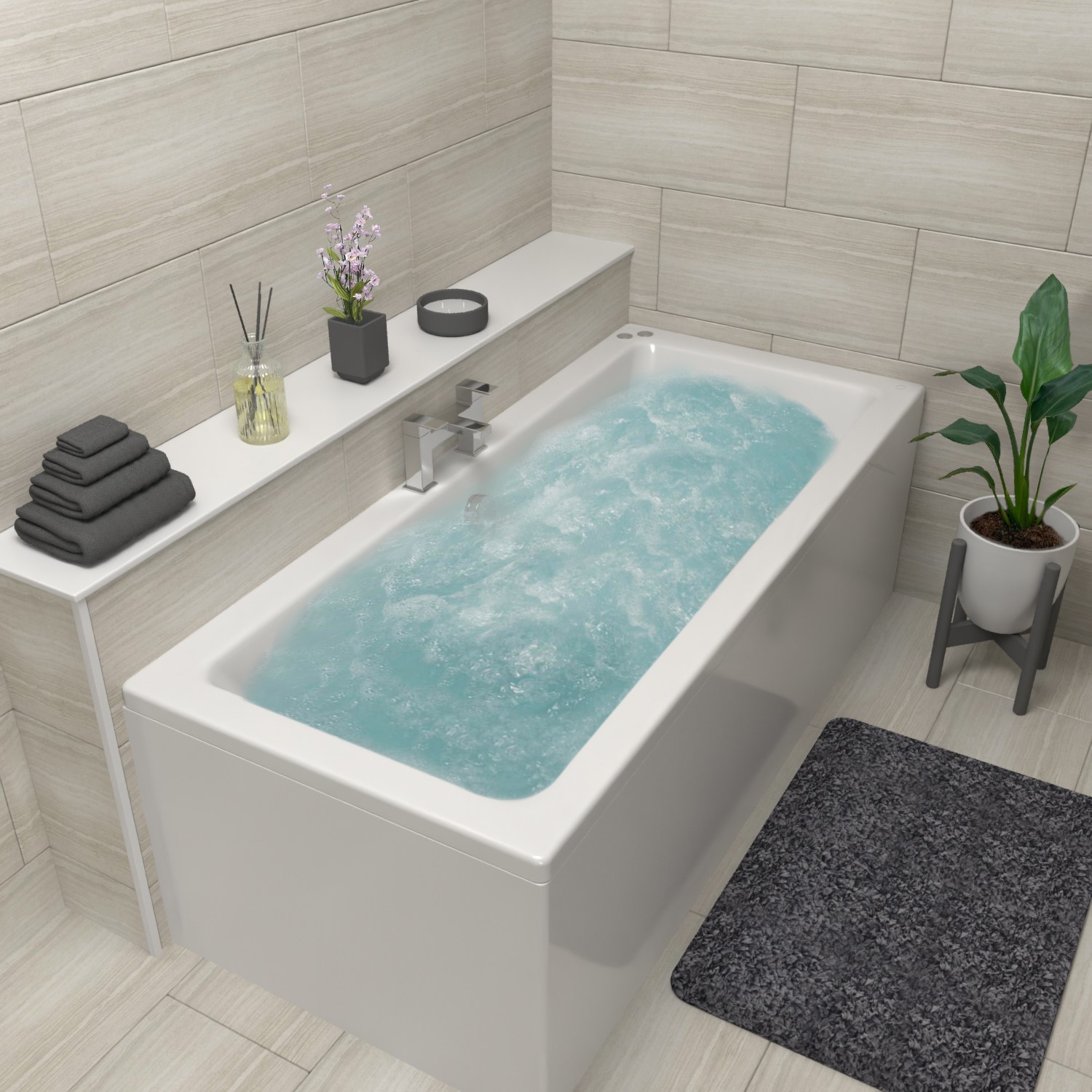 Double Ended Whirlpool Spa Bath with 14 Whirlpool & 12 Airspa Jets 1800 x 800mm - Chiltern - Image 2