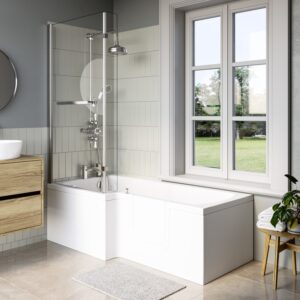 L Shape Shower Bath Right Hand with Front Panel & Bath Screen 1700 x 750mm - Yale