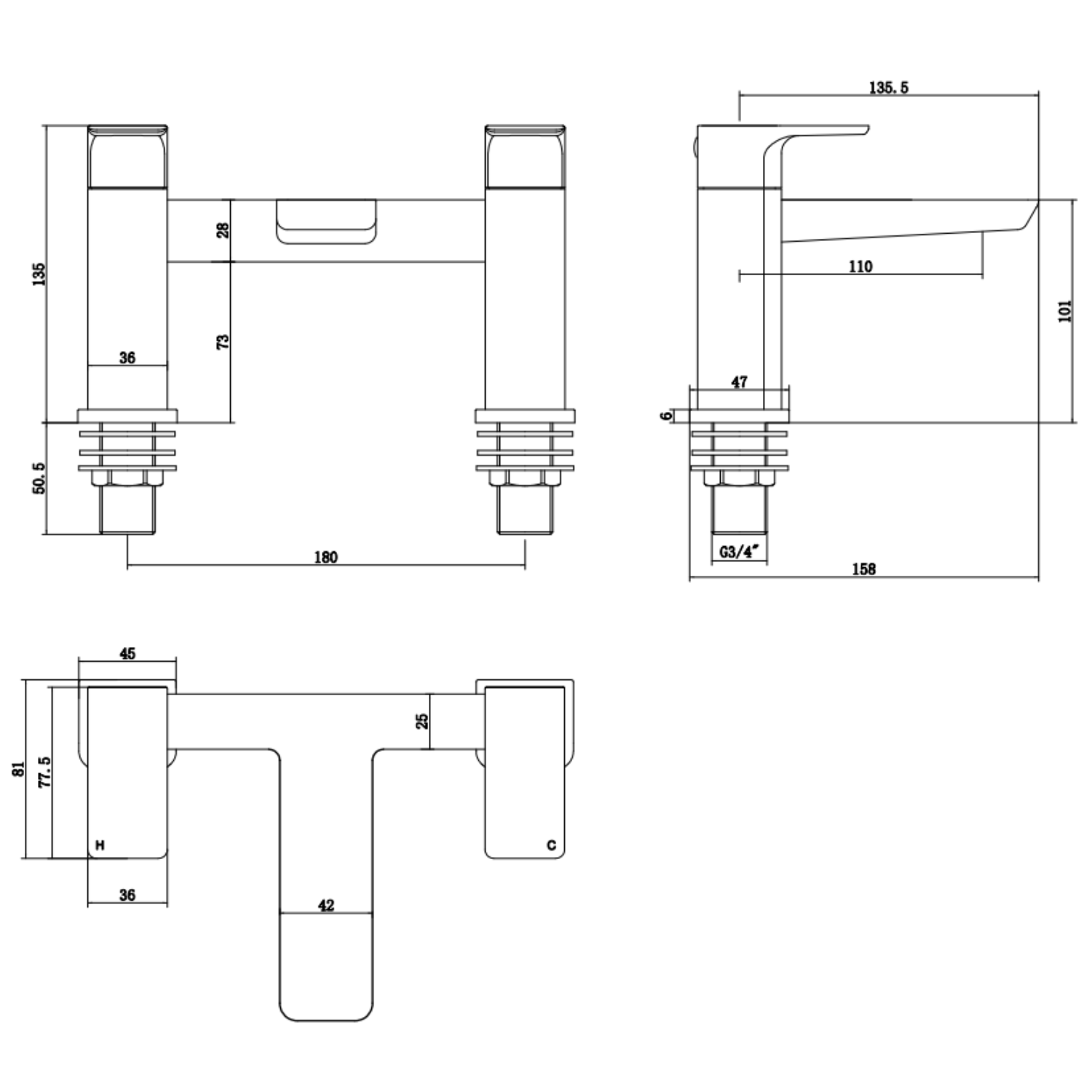 Black Bath Mixer Tap - Zana - Image 2