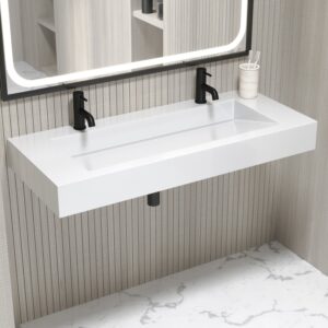 White Rectangular Wall Hung Basin with Hidden Waste 1200mm - Oslo