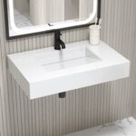 White Rectangular Wall Hung Basin with Hidden Waste 800mm - Oslo