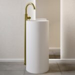 Matt White Round Stone Resin Freestanding Cylinder Pedestal Basin with Waste 400mm - Ruby