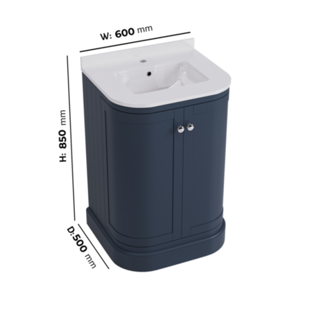 600mm Blue Curved Freestanding Vanity Unit with Basin - Bowland - Image 7