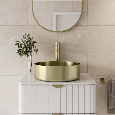 Stainless Steel Brass Round Countertop Basin 400mm - Zorah - Image 2