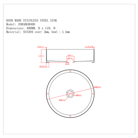 Stainless Steel Brass Round Countertop Basin 400mm - Zorah - Image 5