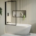 Freestanding Single Ended Left Hand Corner Shower Bath with Black Bath Screen 1650 x 800mm - Amaro