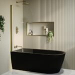 Matt Black Freestanding Shower Bath Single Ended Left Hand Corner with Brass Bath Screen 1650 x 800mm - Amaro