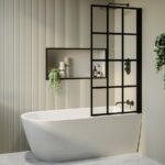 Freestanding Single Ended Right Hand Corner Shower Bath with Black Grid Bath Screen 1650 x 800mm - Amaro
