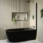 Matt Black Freestanding Shower Bath Single Ended Right Hand Corner with Black Bath Screen 1650 x 800mm - Amaro