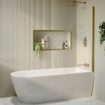 Freestanding Shower Bath Single Ended Right Hand Corner with Brass Bath Screen 1800 x 800mm - Amaro