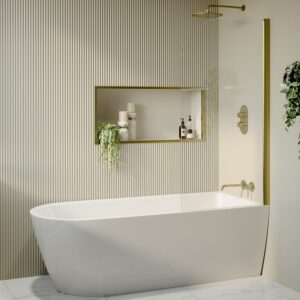 Freestanding Shower Bath Single Ended Right Hand Corner with Brass Bath Screen 1800 x 800mm - Amaro