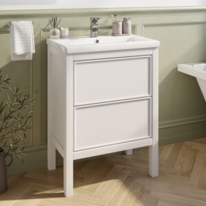 600mm White Freestanding Vanity Unit with Basin - Avebury