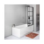 Single Ended Shower Bath with Front Panel & Right Hand Black Grid Bath Screen 1700 x 700mm - Alton