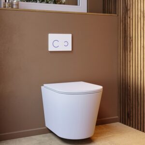 Matt White Wall Hung Rimless Toilet with Soft Close Seat White Glass Sensor Pneumatic Flush Plate 820mm Frame & Cistern - Verona