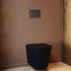 Matt Black Wall Hung Rimless Toilet with Soft Close Seat Cistern Frame and Chrome Flush - Verona