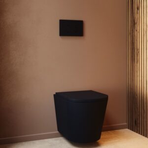 Matt Black Wall Hung Rimless Toilet with Soft Close Seat Cistern Frame and Black Flush - Verona