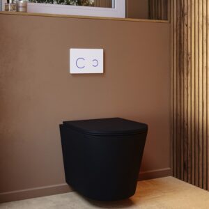 Matt Black Wall Hung Rimless Toilet with Soft Close Seat White Glass Sensor Pneumatic Flush Plate 820mm Frame & Cistern - Verona