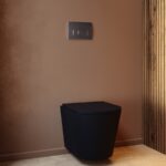 Matt Black Wall Hung Rimless Toilet with Soft Close Seat Chrome Pneumatic Flush Plate 1170mm Frame & Cistern - Verona