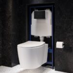 Wall Hung Toilet with Soft Close Seat Frame Cistern and Black Flush - Alcor