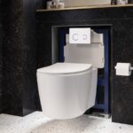 Wall Hung Toilet with Soft Close Seat White Glass Sensor Pneumatic Flush Plate 820mm Frame & Cistern - Alcor
