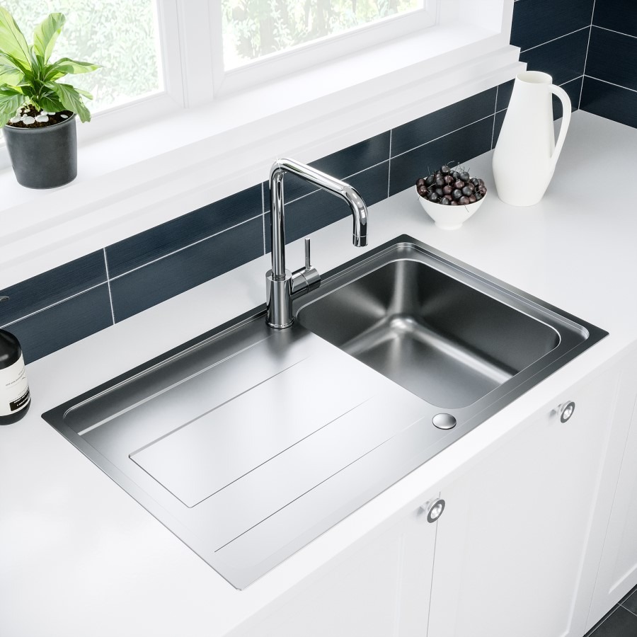 Single Bowl Inset Chrome Stainless Steel Kitchen Sink with Reversible Drainer- Enza Isabella