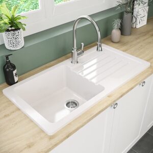 Single Bowl Inset White Ceramic Kitchen Sink with Reversible Drainer - Taylor & Moore Alexandra
