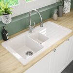 1.5 Bowl Inset White Ceramic Kitchen Sink with Reversible Drainer - Taylor & Moore Alexandra