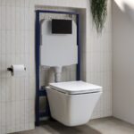 Wall Hung Rimless Toilet - Includes Cistern Wall Hung Frame Soft Close Seat and Black Flush Plate - Boston