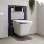 Wall Hung Toilet with Soft Close Seat Black Pneumatic Flush Plate 820mm Frame & Cistern - Boston