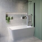 Freestanding Shower Bath Single Ended Right Hand Corner with Black Bath Screen 1500 x 740mm - Kona