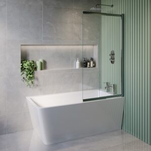 Freestanding Single Ended Right Hand Corner Shower Bath with Chrome Sliding Bath Screen 1500 x 740mm - Kona