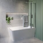 Freestanding Single Ended Right Hand Corner Shower Bath with Chrome Bath Screen with Fixed Panel & Towel Rail 1500 x 740mm - Kona