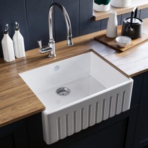 Single Bowl White Ceramic Fluted Beflast Kitchen Sink- Taylor & Moore Lillie