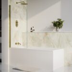Matt White Single Ended Shower Bath with Front Panel & Brushed Brass Screen 1700 x 700mm - Malden